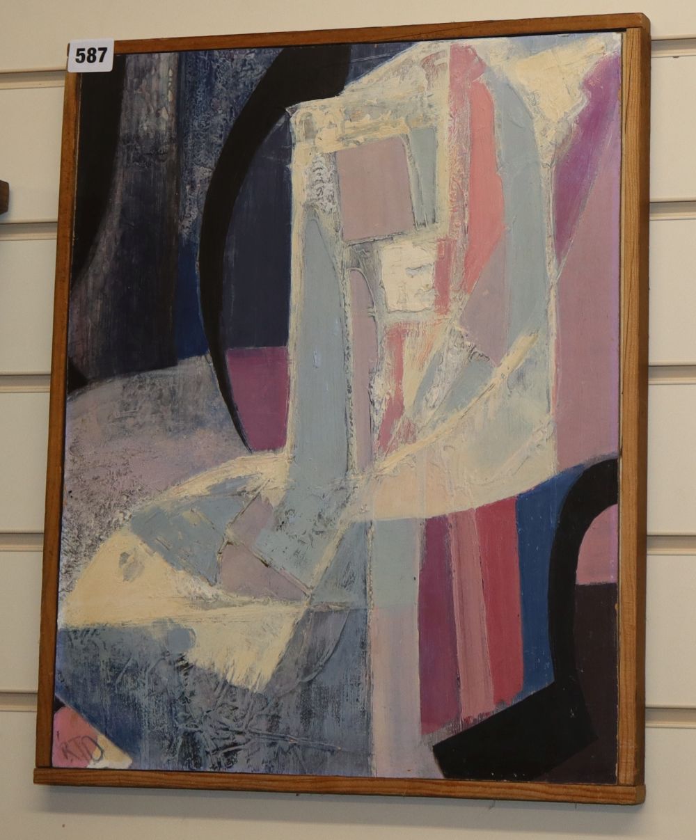 RTO, oil on hardboard, Abstract, initialled, 44.5 x 36cm